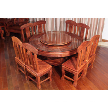 Round Burma Padauk Dinner Table with Qing Dynasty Sculpture